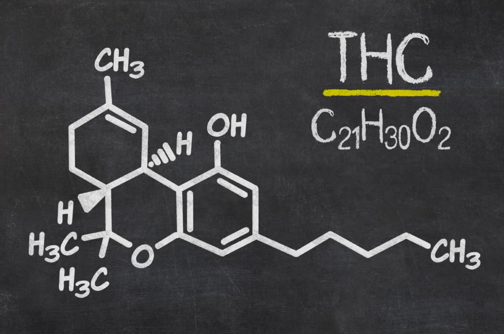 Blackboard with the chemical formula of THC